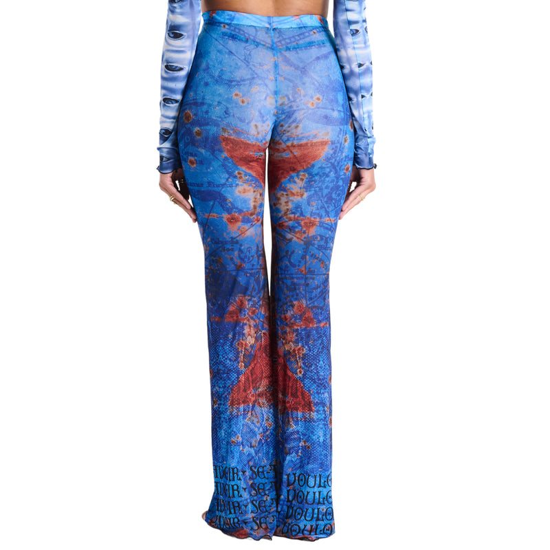 Wide-leg Donatella Trouser in OCEAN showing floor-length flow and abstract print, back view